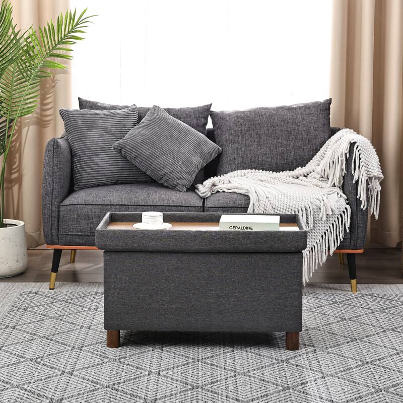 Adeco 30 Inches Storage Ottoman Bench for Living Room