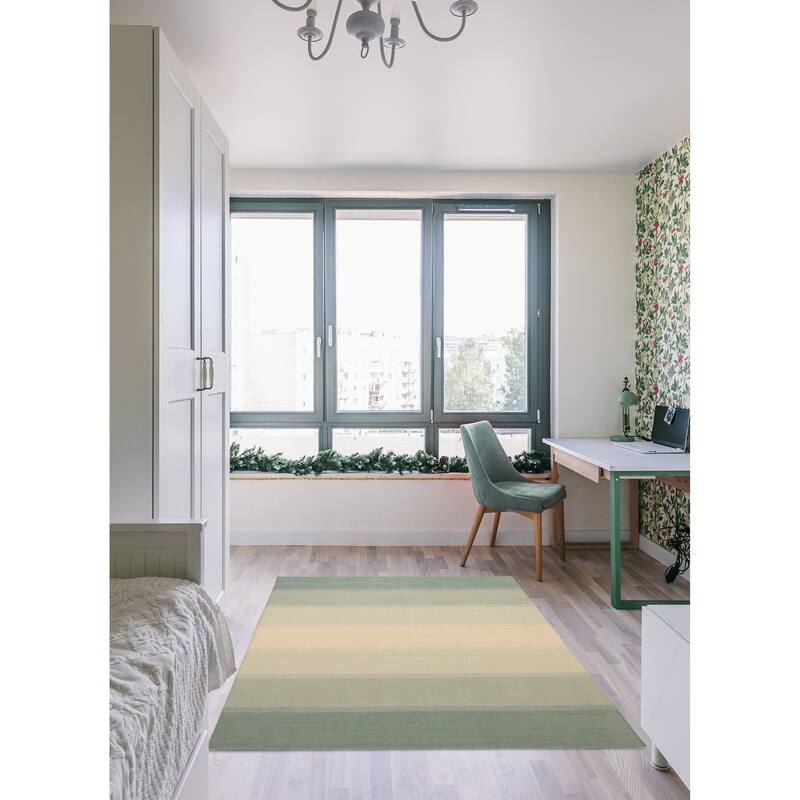 ECARPETGALLERY Flat-Weave Manhattan Light Blue Wool Tapestry Kilim - 5'5 x 7'9