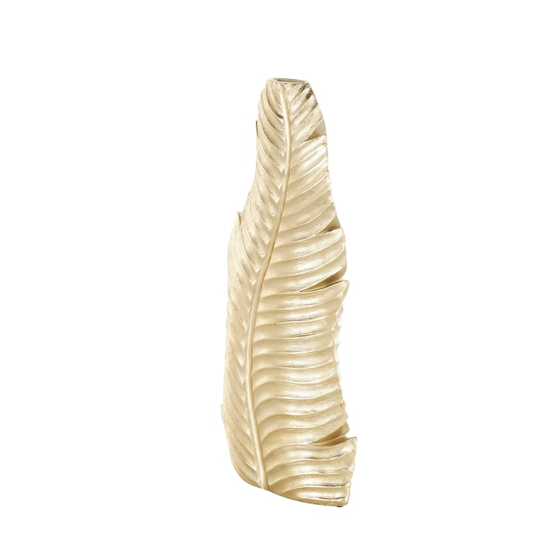 Polystone Leaf Curved Metallic Decorative Vase - Gold - Roche River Decor