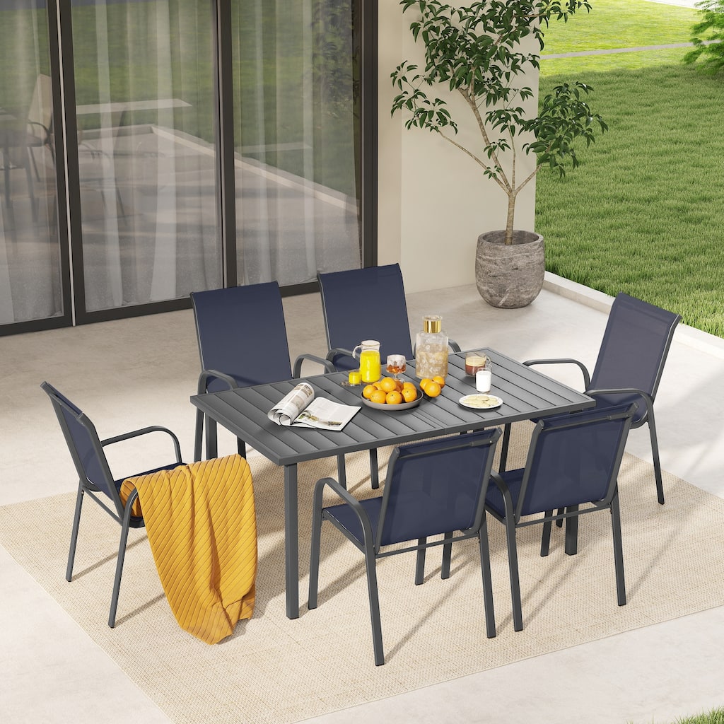 TerraTex 7-Piece Metal Outdoor Dining Set with Greige Textilene Fabric