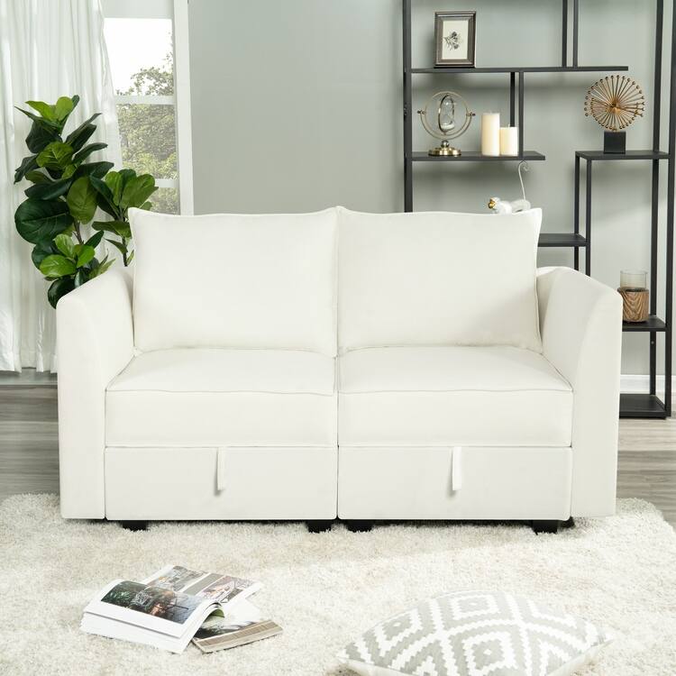 Modern Modular DIY Collection - Sturdy Wooden Frame - Versatile & Stylish Furniture for Living Room Bedroom - Loveseat,White