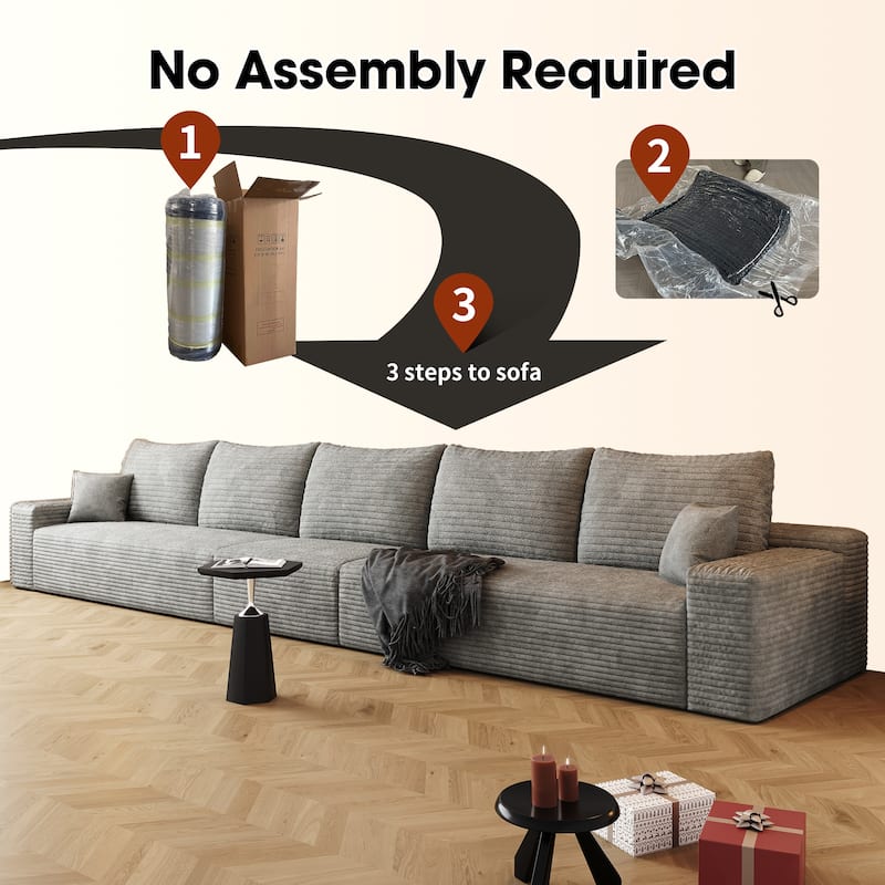 168"Foam 6-Seater Sofa - Plush Corduroy Cloud Couch with Recliner and High-Resilience Foam