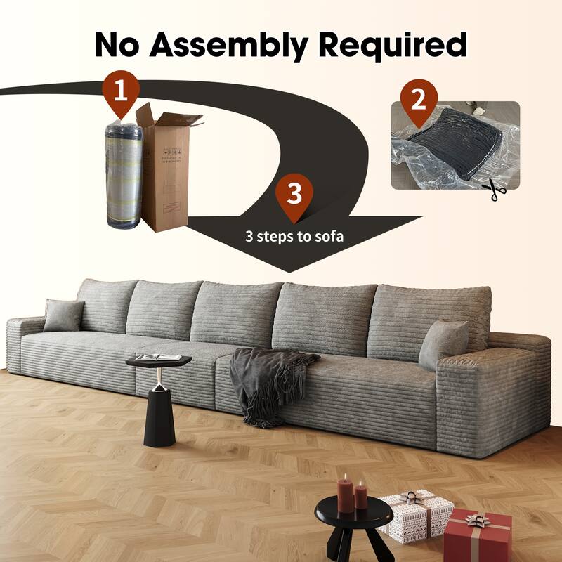 Oversized Deep Seat Sofa Modular Straight Row Sectional Couch Corduroy Upholstered Compression Sofa for Living Room