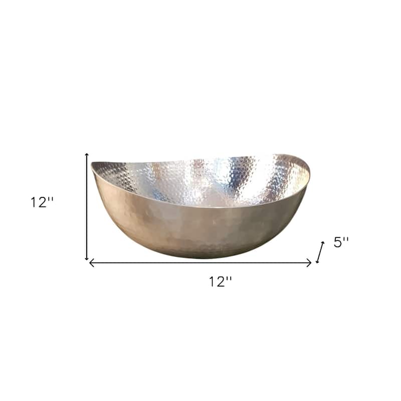 HomeRoots Handcrafted 12" Hammered Stainless Steel Centerpiece Bowl