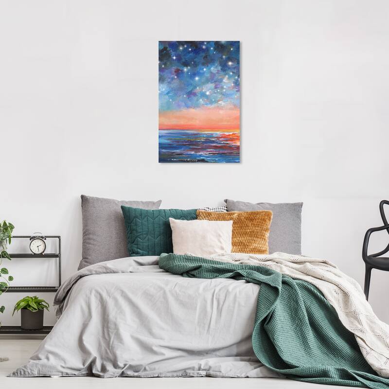 Wynwood Studio Canvas Astronomy and Space Night Stars I Blue and Pastel Orange Nautical & Coastal Wall Art Canvas Print - 24 x 16