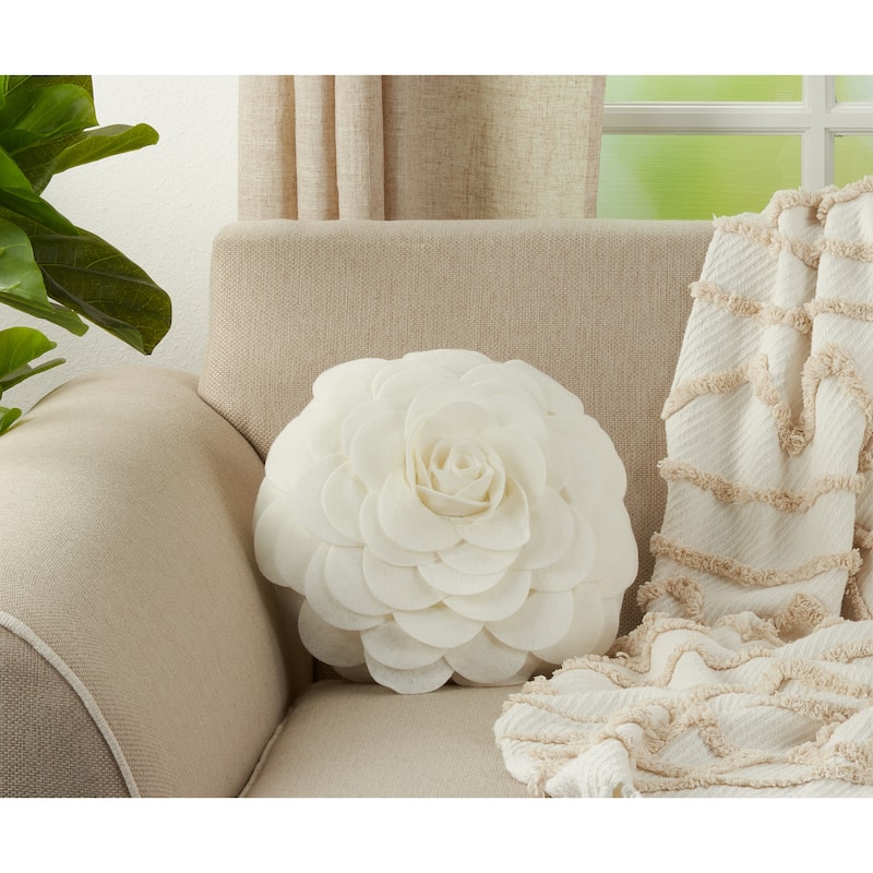 Elegant Textured Colorful Decorative Flower Throw Pillow - 16"x16 - Ivory