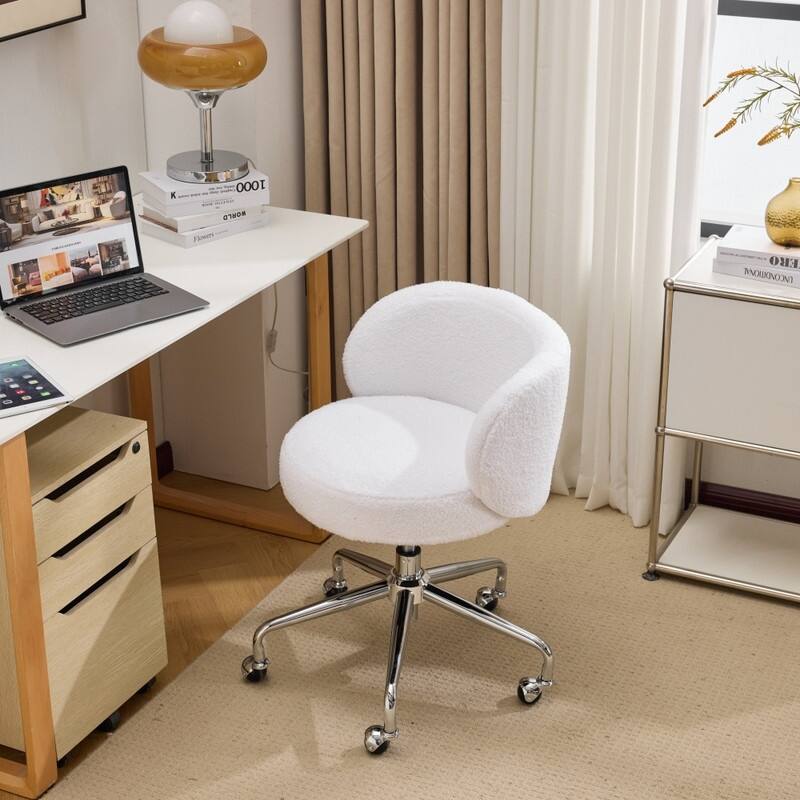 Teddy Swivel Chair Adjustable Rolling Office Desk Chair with Wheels and Support for Living Room - N/A