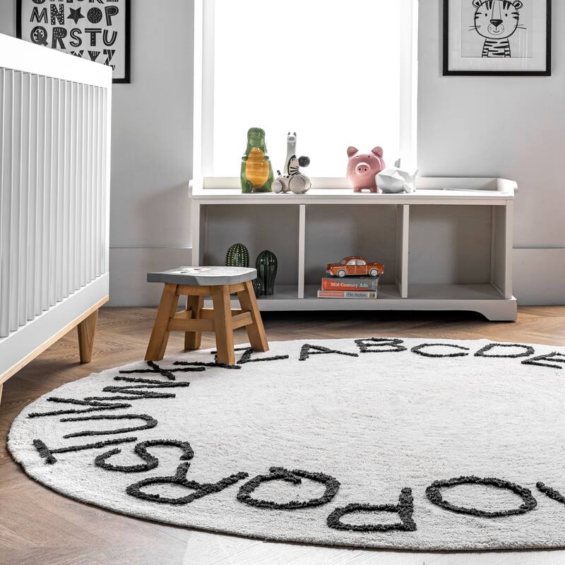 Nuloom Alphabet SpinClean Washable Round Rug