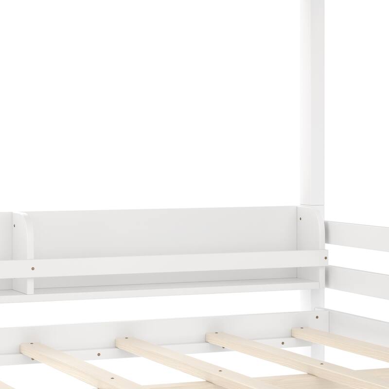 Full Bunk Bed With Storage Shelf and Bookshelf,Wood Bunk Bed with Ladder and Guardrails,Detachable Design