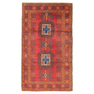 ECARPETGALLERY Hand-knotted Baluch Red Wool Rug - 3'7 x 6'4