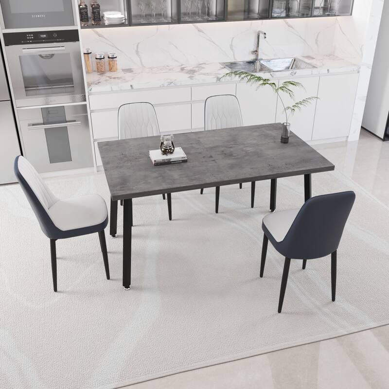 Modern Dining Table Set, Extendable Rectangular Dining Table with 4 PU-Padded Dining Chairs, for Family and Kitchens