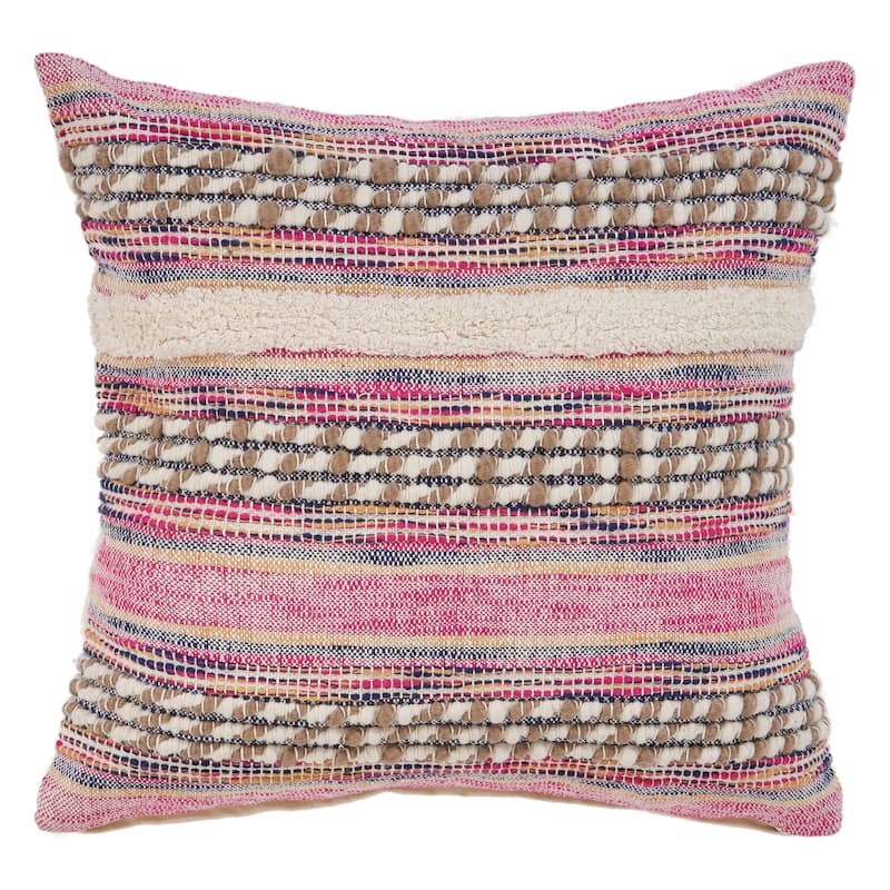 Sevita Pink Striped Cotton Blend Square Throw Pillow, Set of 2 - Pillow Sets - 18" x 18" - Polyester - Pink/Natural - Set of 2