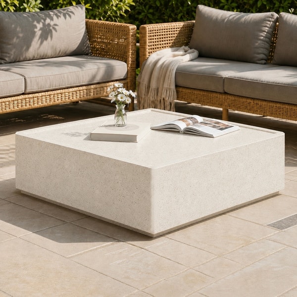 slide 2 of 14, 38" Square MGO Coffee Table with a Natural Stone-Look Finish for Living Room & Outdoor Patio Ivory Travertine