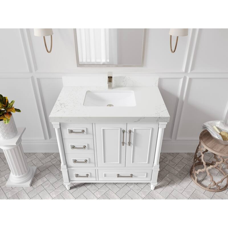 Willow Collections 36 in. W x 22 in. D Aberdeen Center Right Offset Sink Bathroom Vanity with Countertop - 2”Empira White - White
