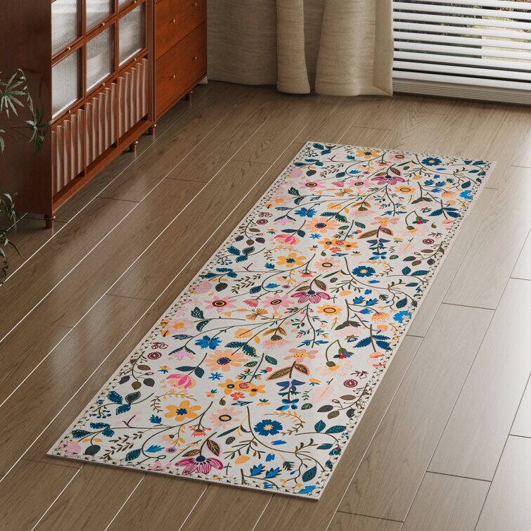 Nature Floral Non-Slip Machine Washable Colorful Modern Area Rug