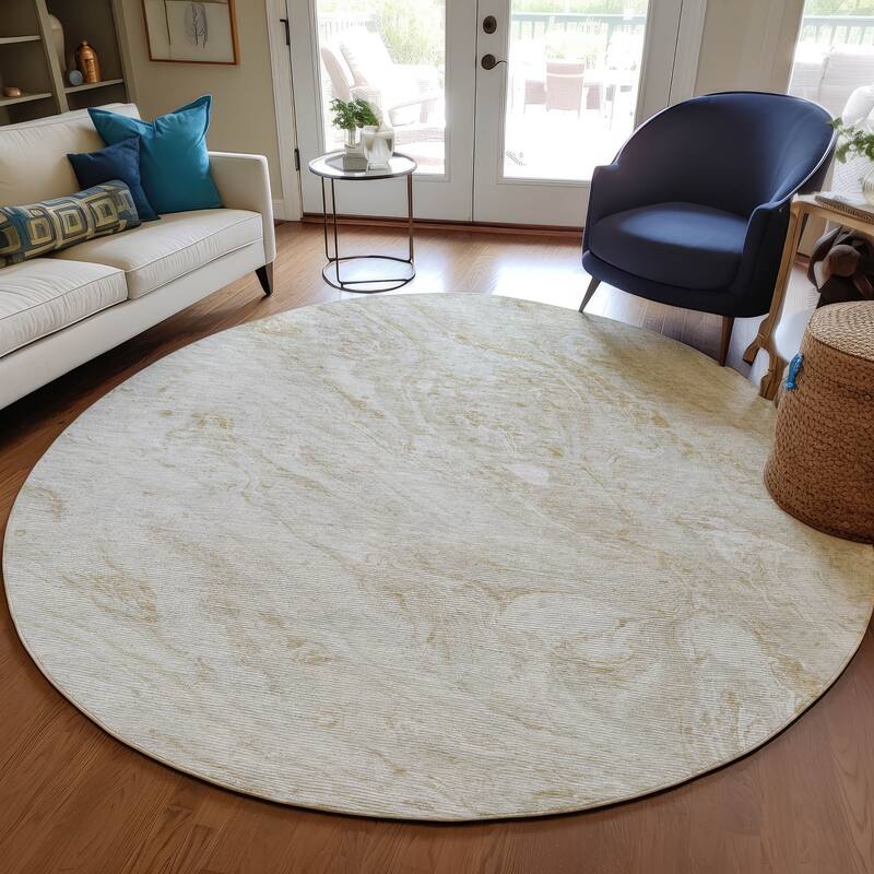 Machine Washable Indoor/ Outdoor Chantille Modern Abstract Rug - 8' x 8' - Ivory