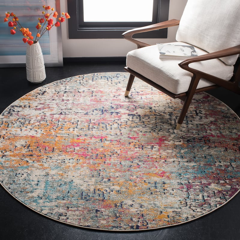 SAFAVIEH Madison Loane Modern Abstract Rug - 3' x 3' Round - Grey/Pink