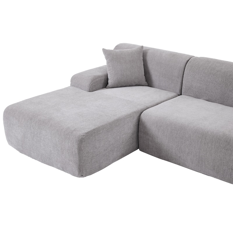 Chenille L-Shape Modular Sectional Sofa, 3 Seat Lounge Couch with 2 Pillows Corner Sofa Deep Seat Sofa for Living Room