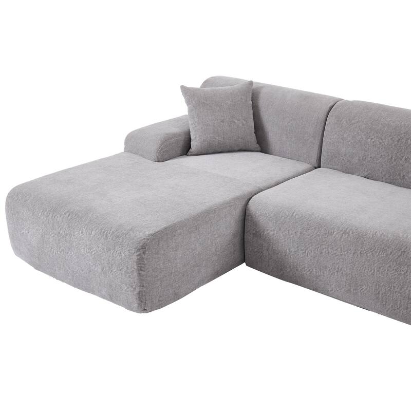 L-Shape Modular Sectional Sofa with Chaise Lounge, Oversized Chenille Upholstered Sofa, 3 Seater Sofa with 2 Throw Pillows