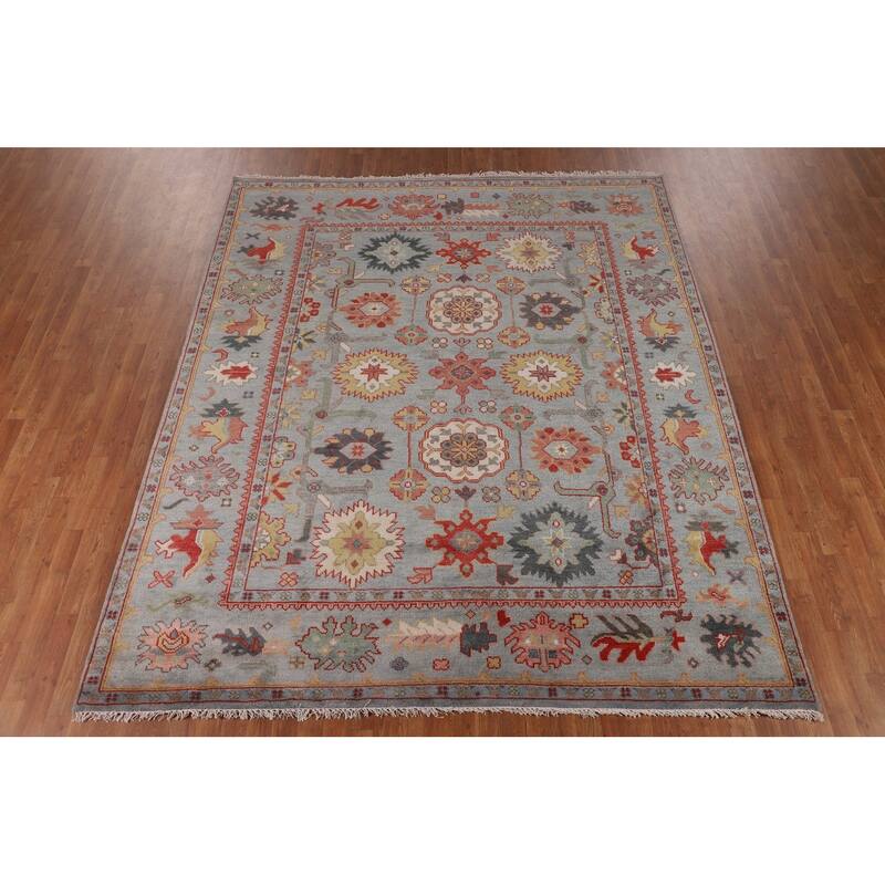 Floral Oushak Oriental Area Rug Handmade Wool Carpet - 8'2"x 9'9"