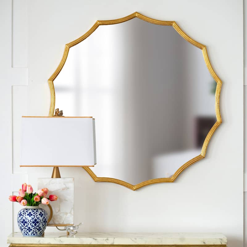 CUSchoice Round Sunburst Wall Mirror with Gold Finish - D40"
