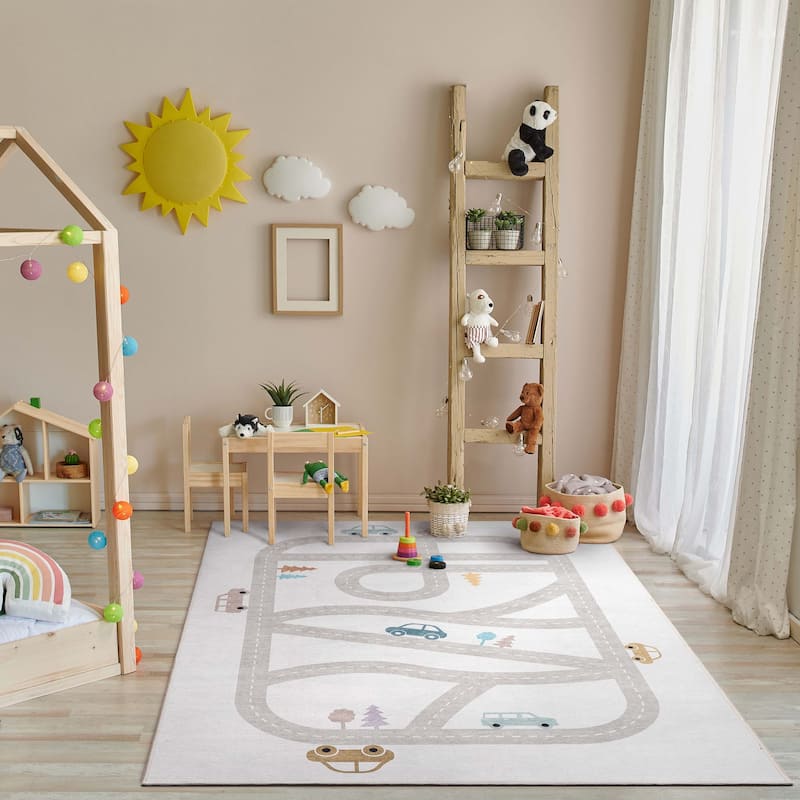 Well Woven Kids Rugs Playful Roads Modern Machine Washable Area Rug