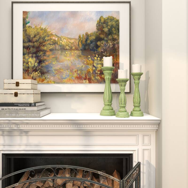 Gray, Green, Brown or Blue Wooden Distressed Turned Decorative Candle Holder (Set of 3)