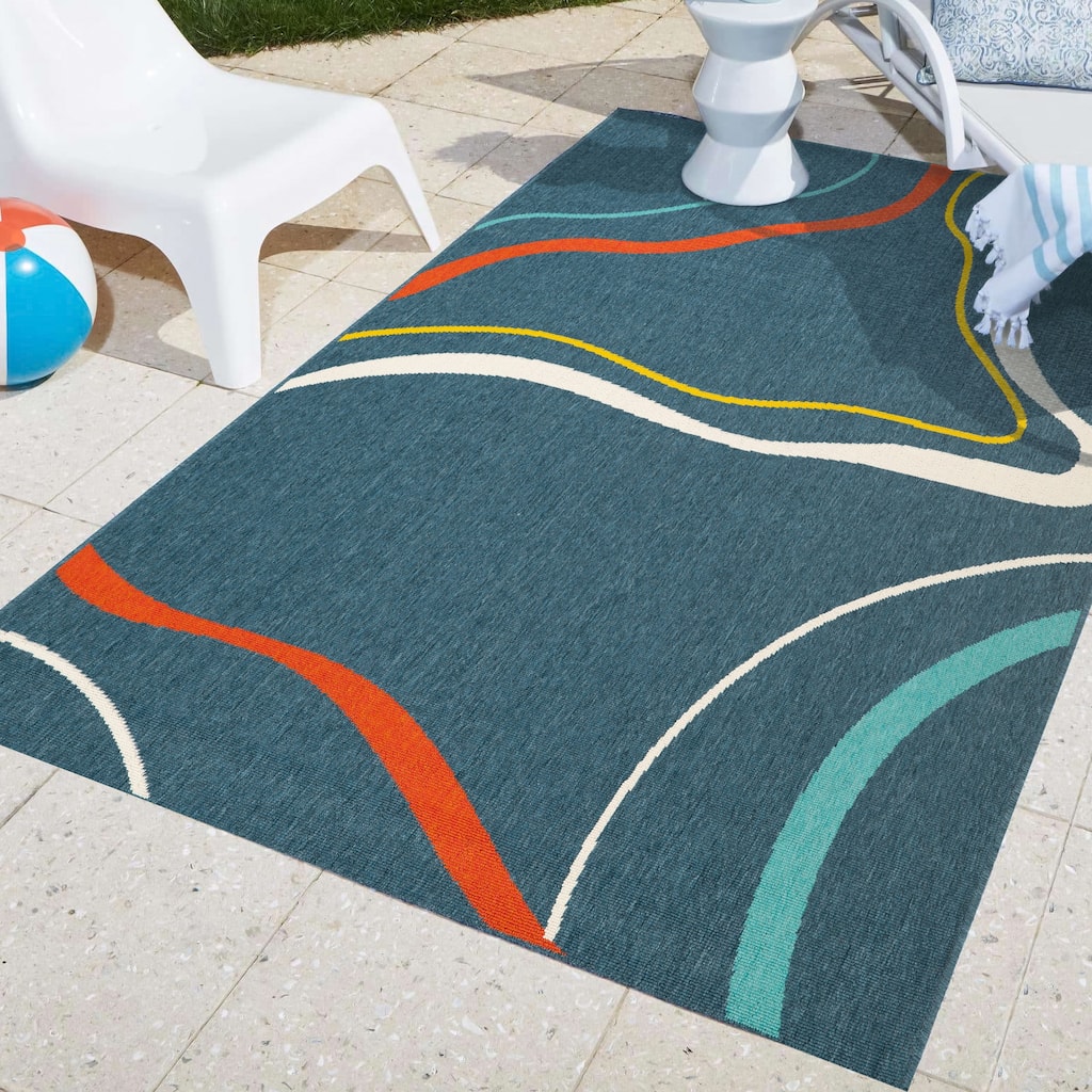 Sevita Navy/Multicolored Graphic Print Modern Polypropylene Area Rug