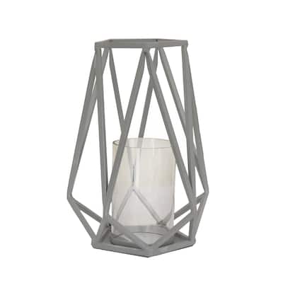 10" Candle Lantern with Glass Chimney, Glacier Gray by National Tree Company - 10 in