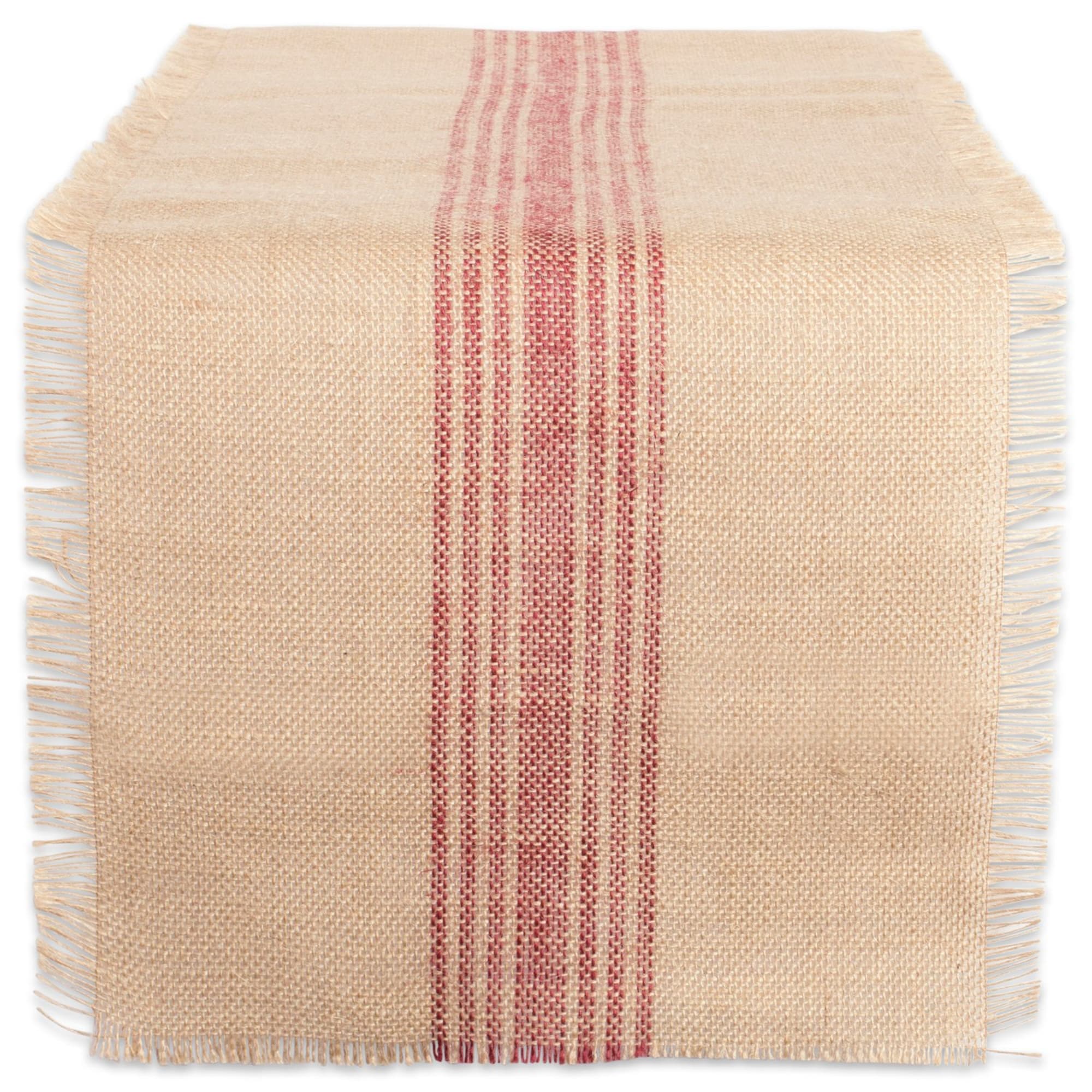 DII Barn Red Middle Stripe Burlap Table Runner, 14x108 inches