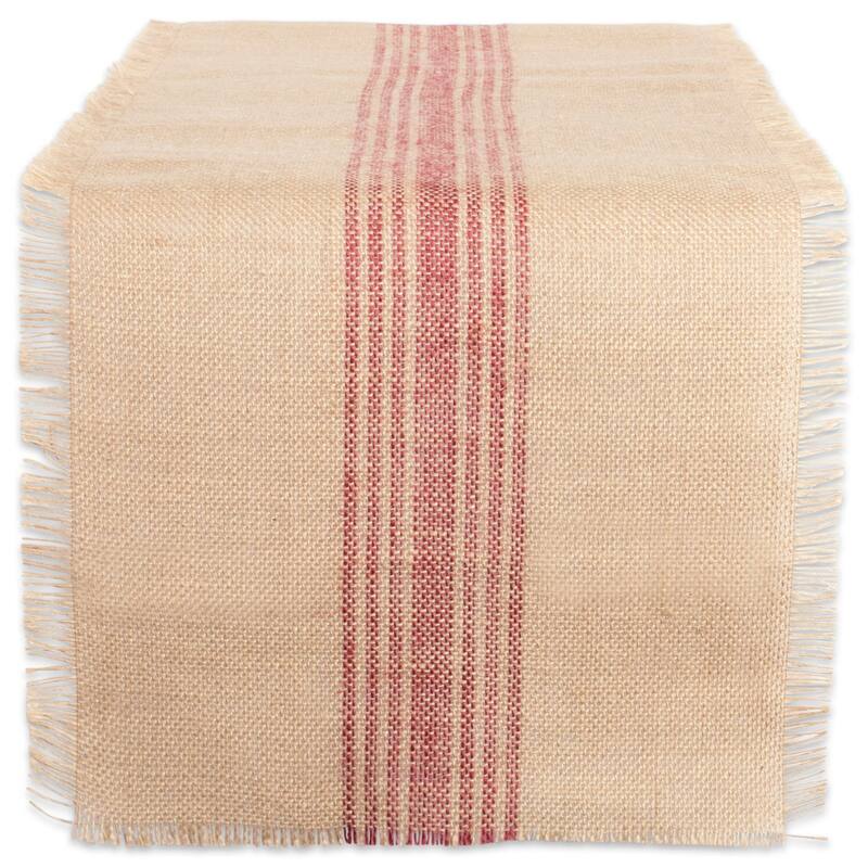 Middle Striped Burlap Table Runner - 108" - Brown and Red