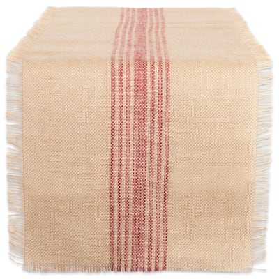 Middle Striped Burlap Table Runner - 108" - Brown and Red