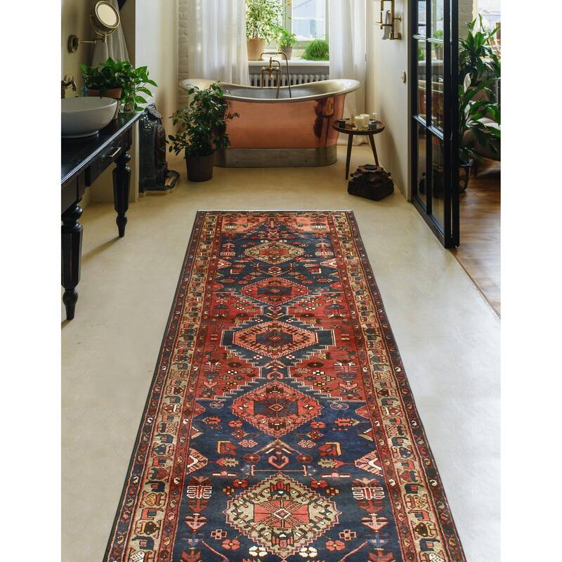 Fine Vintage Distressed Burak Rust/Navy Runner - 3'6" x 10'0"