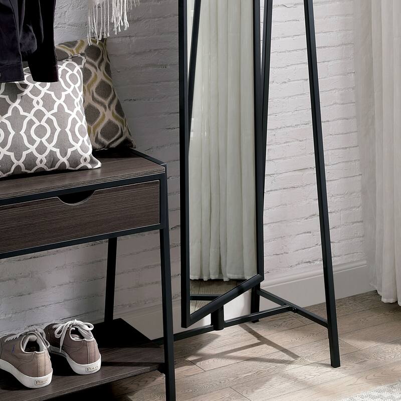 Drindel Contemporary Black Coat Stand with Mirror by Furniture of America