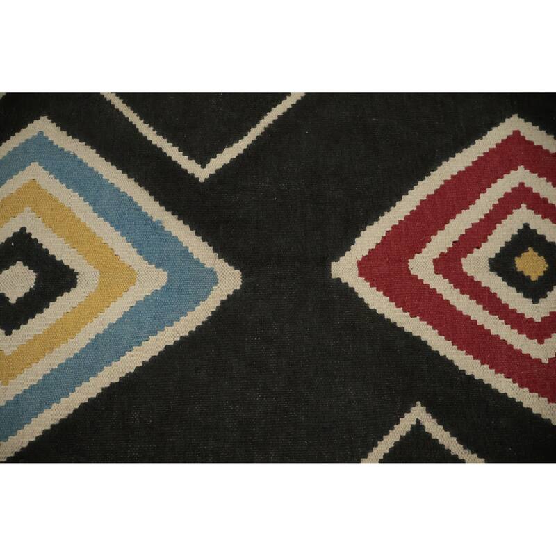 Hand Woven Oriental 100% Wool Carpet Southwestern Tribal Black Kilim Runner Rug - 17' 7'' X 5' 0''