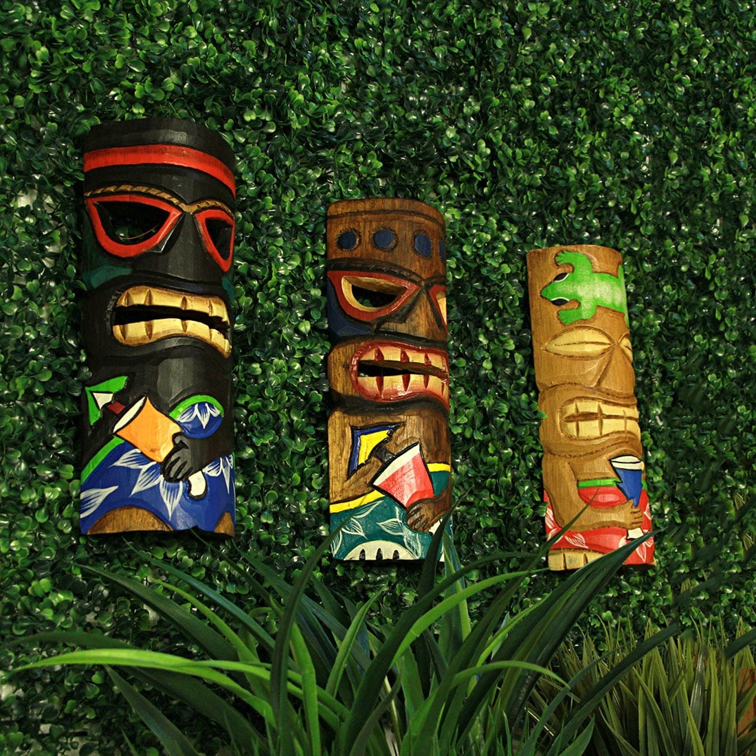 Zeckos Set Of 5 Polynesian Decor Style Wooden Tiki Masks 12 Inch
