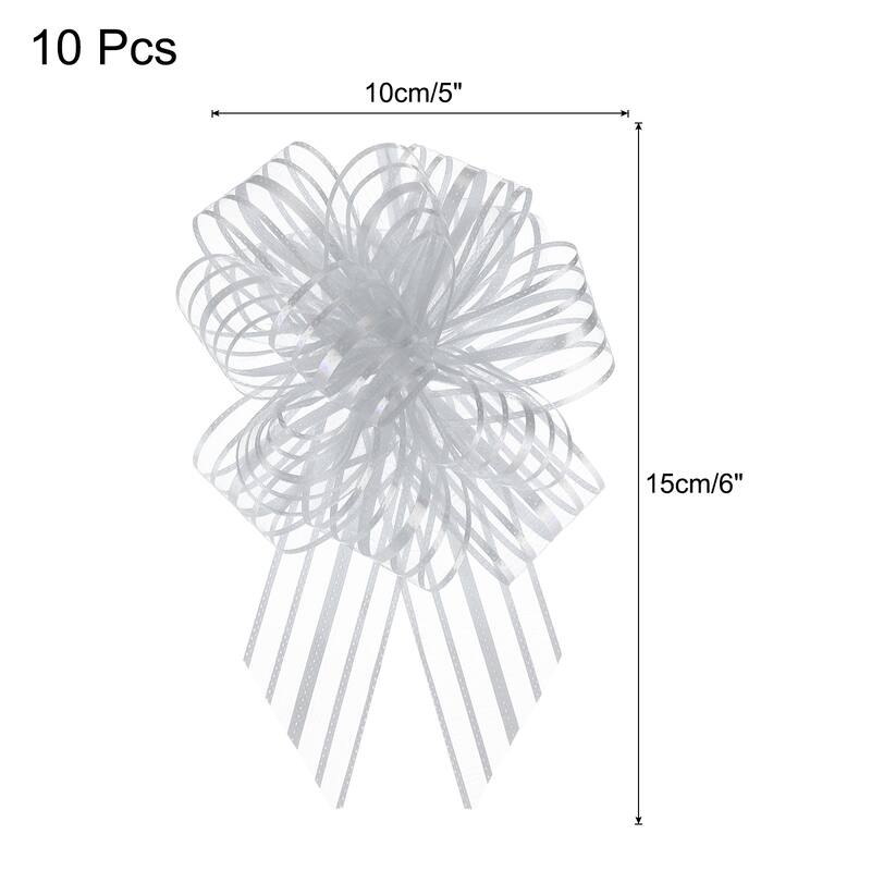 10pcs Large Pull Bows Gift Wrapping Bows Ribbon Organza - Silver - 4 Inch