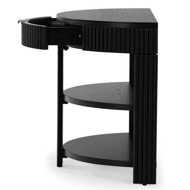 SAFAVIEH Couture Shelbie Reeded 1-Drawer 2-Shelf Half Moon Console Table - 32"W x 16"D x 26"H