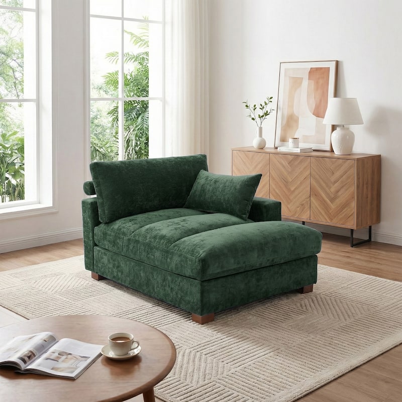 Mid-Century Chenille Adjustable Headrest Chaise Lounge Sofa