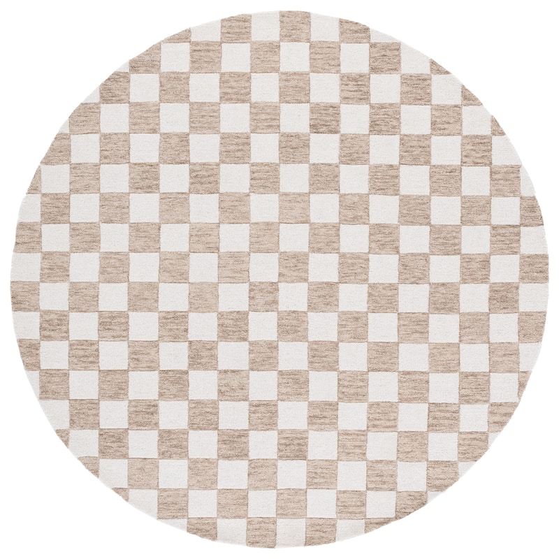 SAFAVIEH Handmade Ebony Gulnur Farmhouse Checkered Wool Rug - 6' Round - Brown/Ivory
