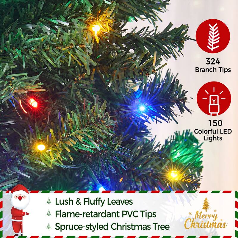 Yaheetech Pre-lit 4.5ft/6ft/7.5ft/9ft Spruce Artificial Christmas Tree with Foldable Stand, Green