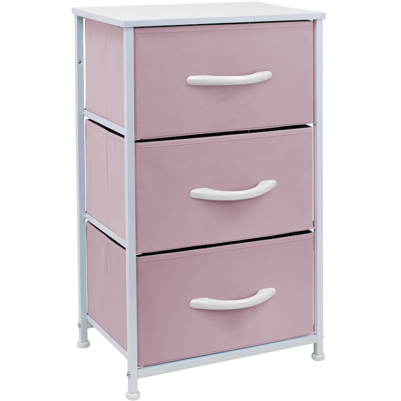 3 Drawer Bedside Nightstand End Table Bedroom Dresser, Pastel Colors - Pink