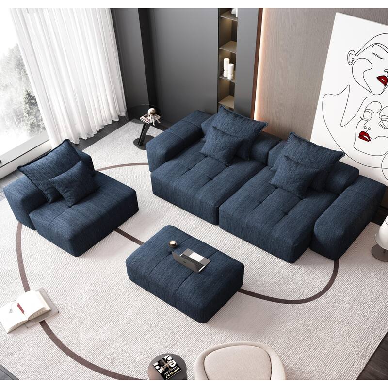Modern Oversized Modular Sectional Sofa, Sparkling Chenille, 6 PCS DIY, No Assembly, Blue