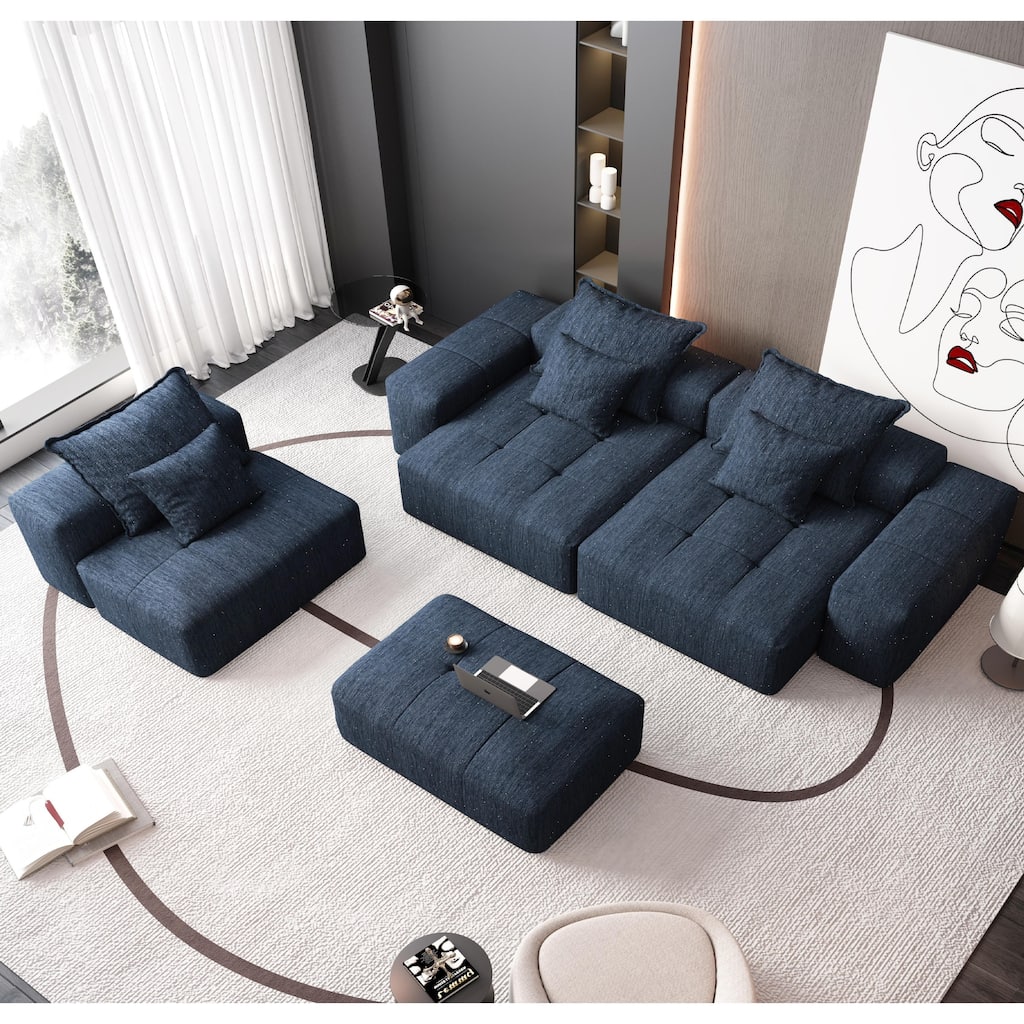 Modern Oversized Modular Sectional Sofa,Sparkling Chenille Fabric Soft Cushion Sofa with 6 Pillows