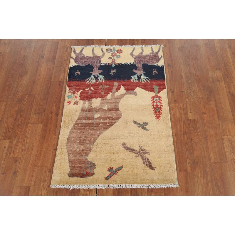 Animals Design Kazak Accent Rug Hand-Knotted Traditional Wool Carpet - 2'1"x 2'10"