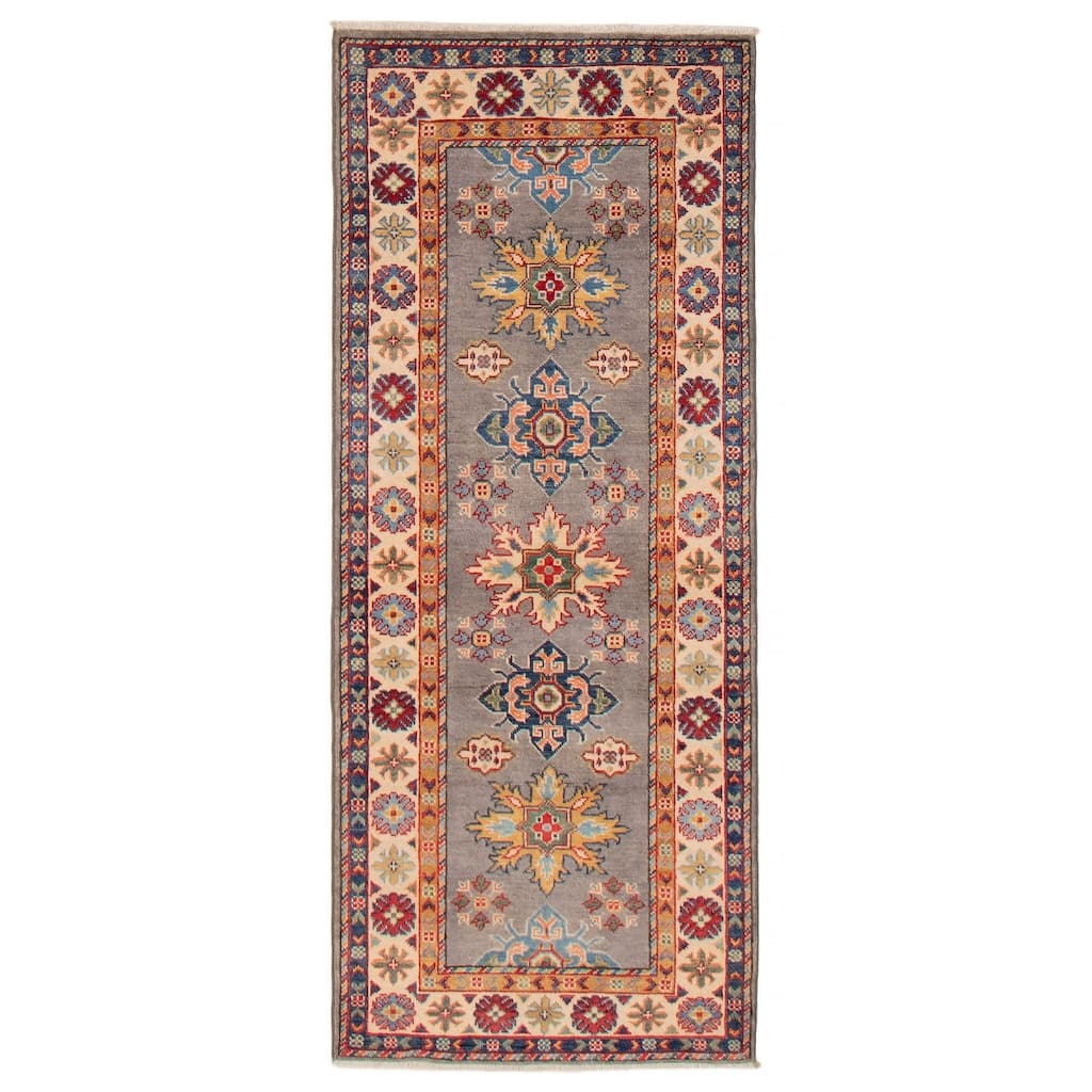 ECARPETGALLERY Hand-knotted Uzbek Ghazni Grey Wool Rug - 2'8 x 6'4