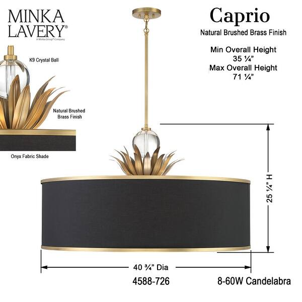 dimension image slide 1 of 2, Minka Lavery 4588 Caprio 8 Light 41" Wide Multi Light Pendant with