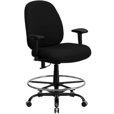 Big & Tall 400 lb. Rated High Back Black Fabric Ergonomic Drafting Chair w/ Arms - 29.5"W x 30.5"D x 44.5" - 52.5"H