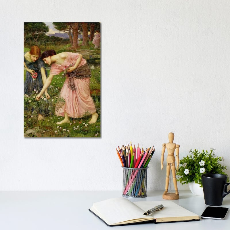 iCanvas "Gather Ye Rosebuds While Ye May', 1909 " by John William Waterhouse Canvas Print - 12x8x0.75