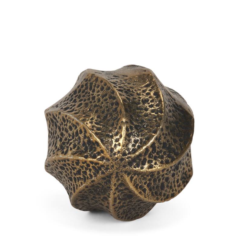 Imani Large / Small Sculptural Textured Antiqued Gold Metal Decorative Orb Object - Gold - 4.0L x 4.0W x 4.3H